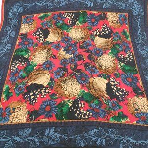 Vintage ADRIENNE VITTADINI Silk Scarf-34x34-Flower-Cantaloupe-Grape-Dark Colors